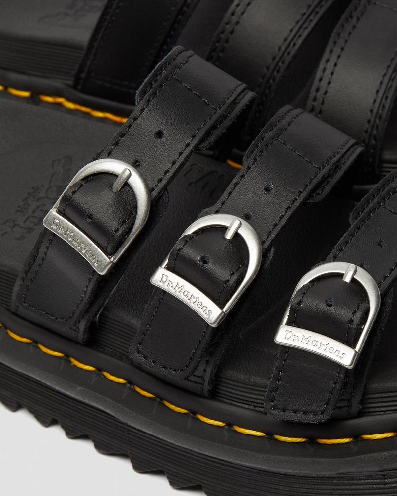 Black Women's Dr Martens Blaire Leather Slide Sandals | CA 316OKI